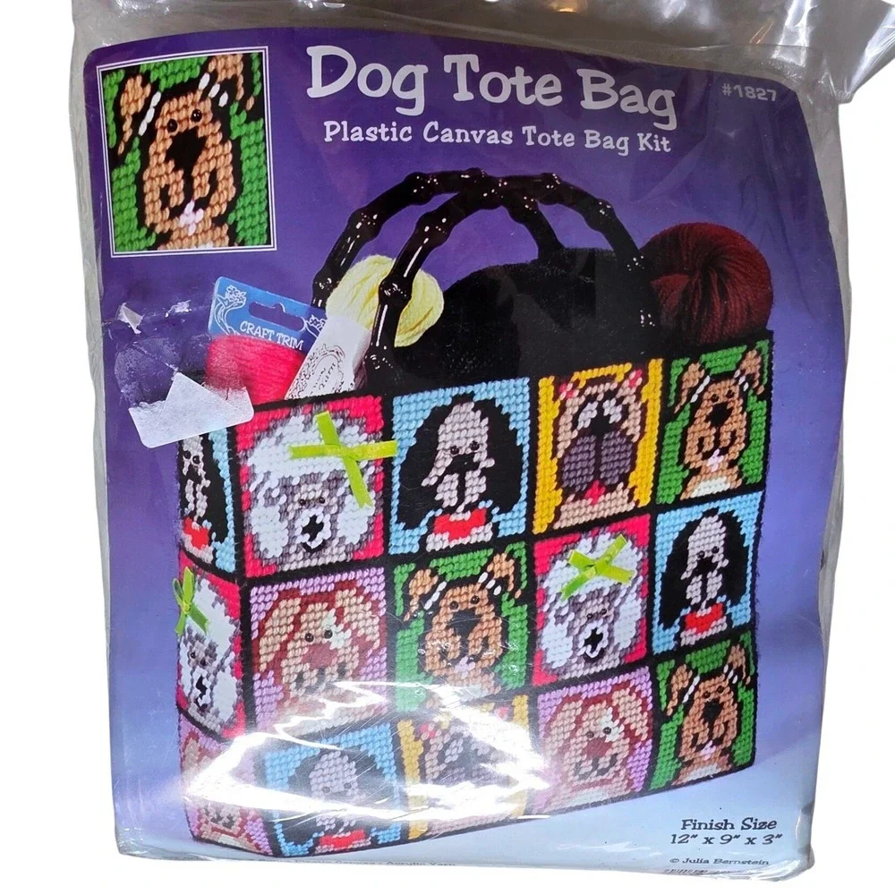 Dog Tote Bag Plastic Canvas Kit Julia Bernstein #1827 Multi Color Pets DIY New